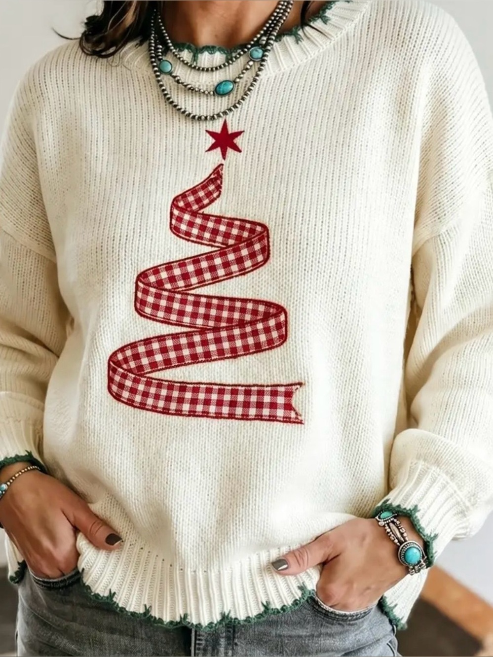 NWT Women’s Cream Christmas Ribbon Tree Sweater - Brand